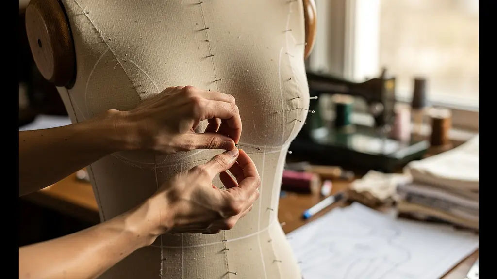 Toile d'essai en cours d'ajustement sur mannequin de couture