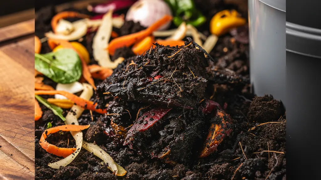 Système de compostage Bokashi dans une cuisine moderne avec légumes bio