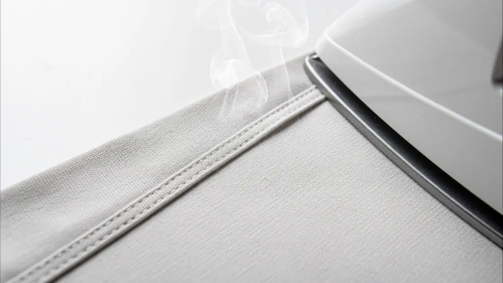 Détail macro d'une couture parfaitement pressée au fer à vapeur