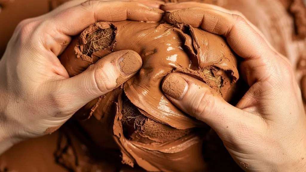 Gros plan sur des mains pétrissant de l'argile avec intensité, expression de la libération émotionnelle