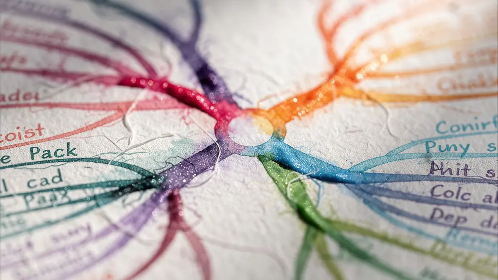 Vue macro d'un journal avec technique de mind mapping coloré et structuré