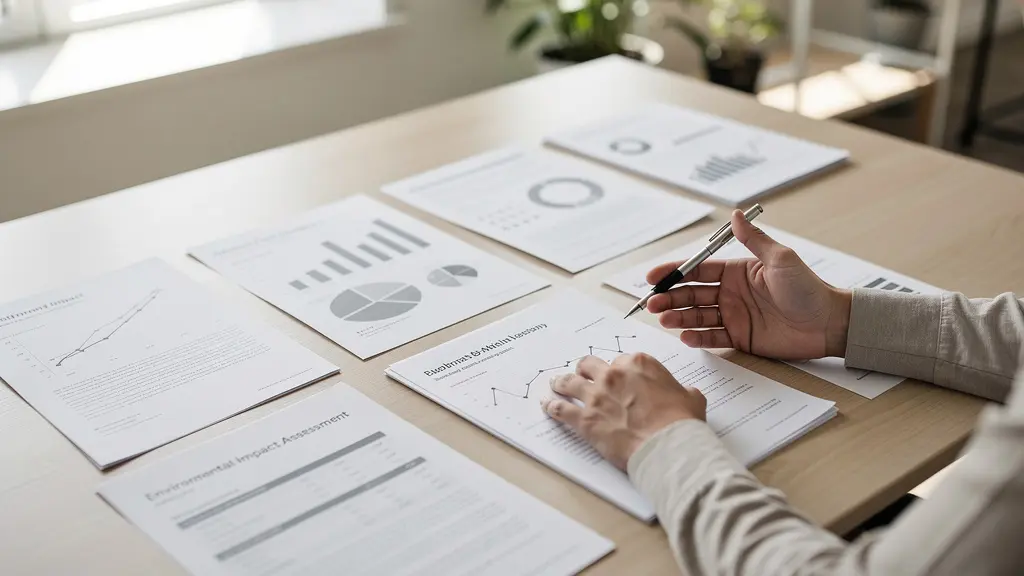 Personne analysant des rapports d'impact et documents financiers d'agence de voyage