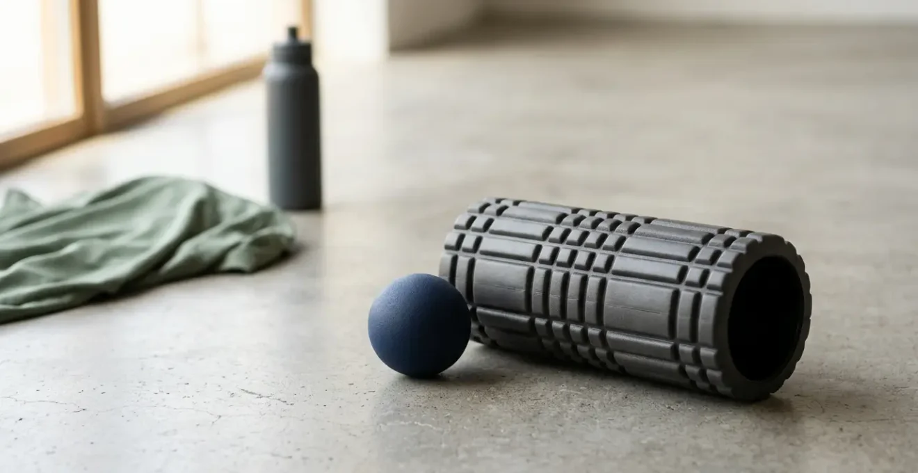 Automassage sportif avec rouleau de massage et balle pour relâcher les trigger points musculaires