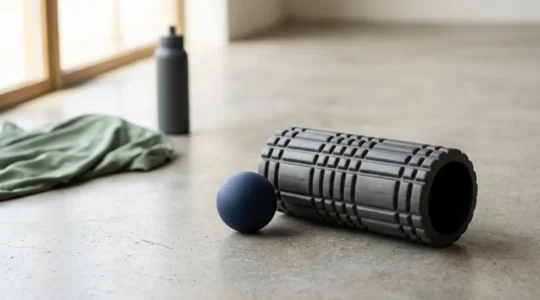 Automassage sportif avec rouleau de massage et balle pour relâcher les trigger points musculaires