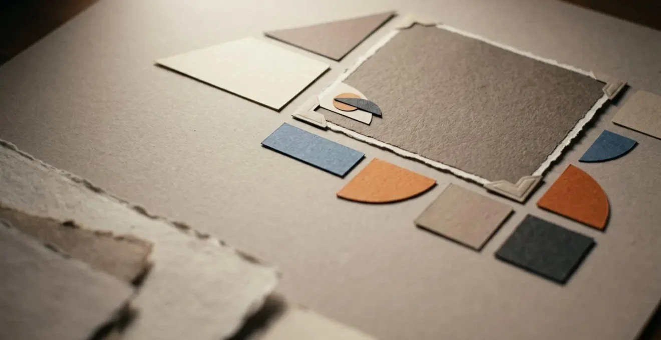 Mise en page de scrapbooking démontrant la hiérarchie visuelle avec espace négatif et équilibre des masses