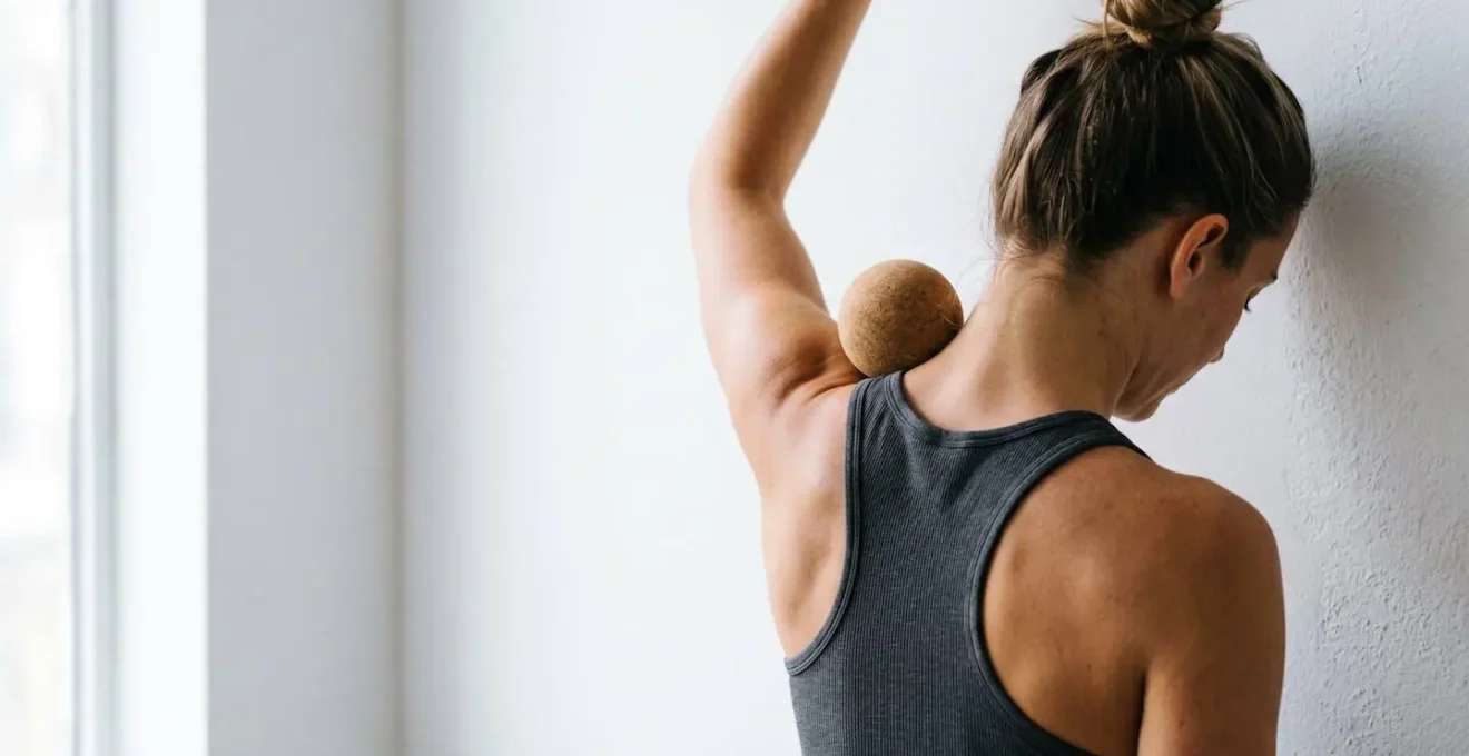 Technique de libération active des trapèzes avec balle de massage contre un mur