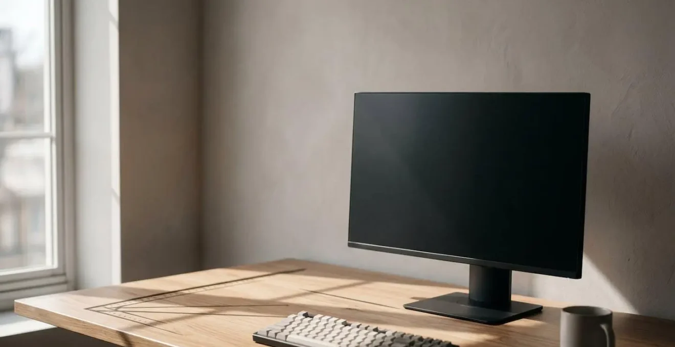 Configuration ergonomique d'un bureau avec écran positionné à la bonne hauteur et distance pour le télétravail